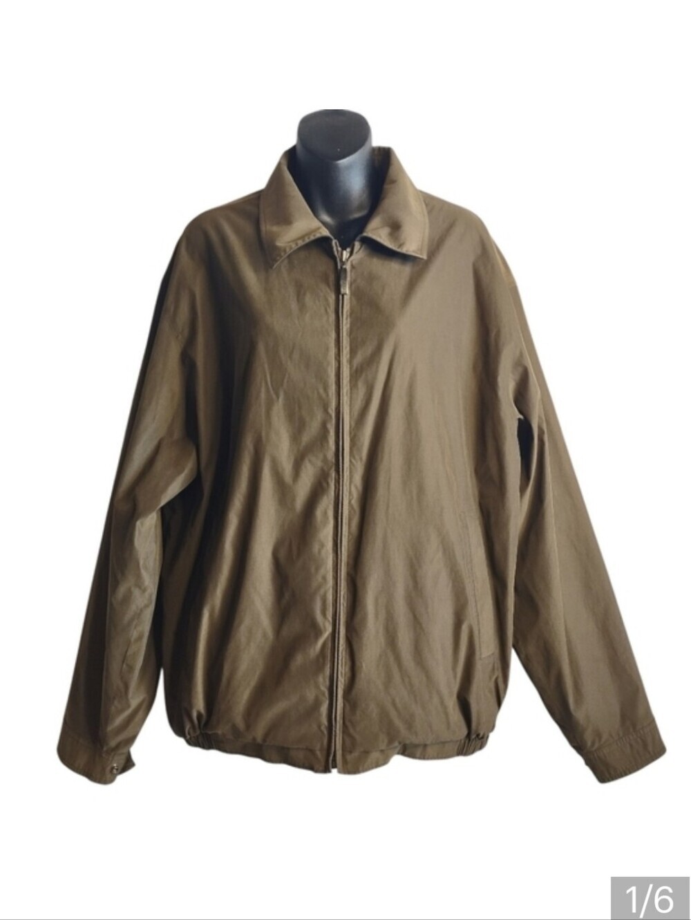 Claiborne Man's Olive Green ZIP Up Lined Bomber Jacket Size LT